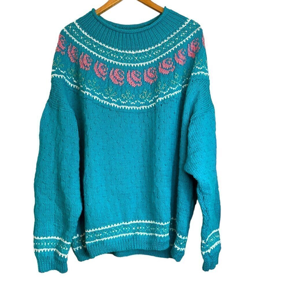 Handmade Knit Oversized Floral Sweater